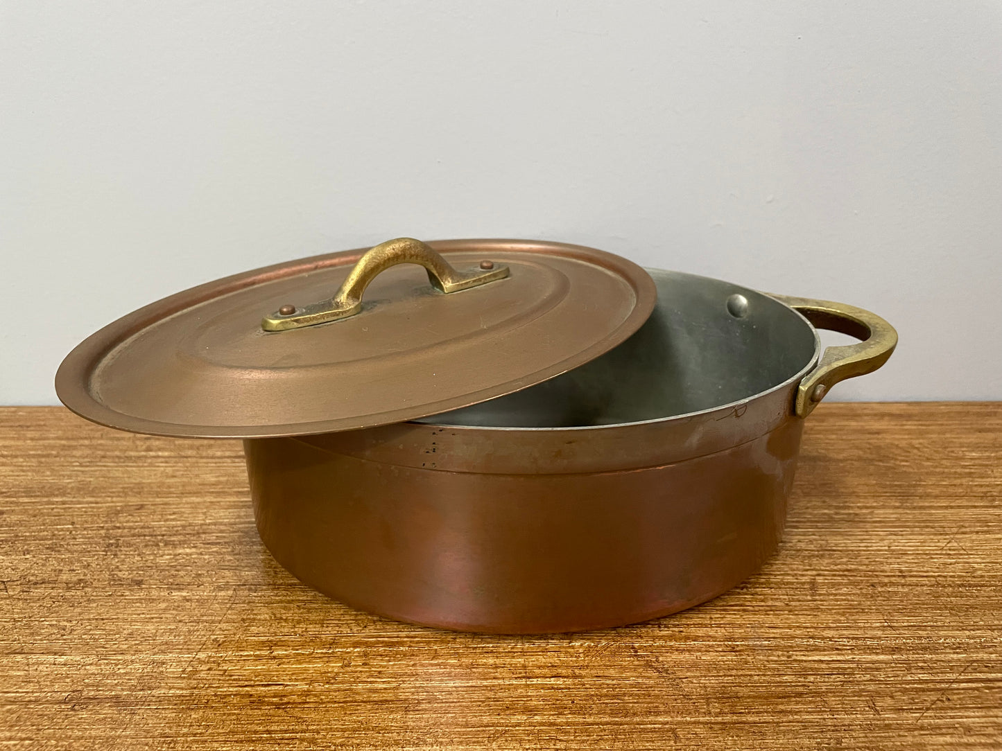 Antique Medium Brass Handled & Copper Tin Lined Pot