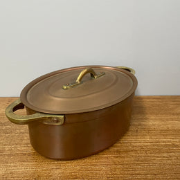 Antique Medium Brass Handled & Copper Tin Lined Pot