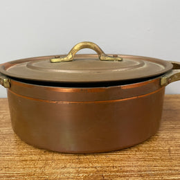 Antique Small Brass Handled & Copper Tin Lined Pot