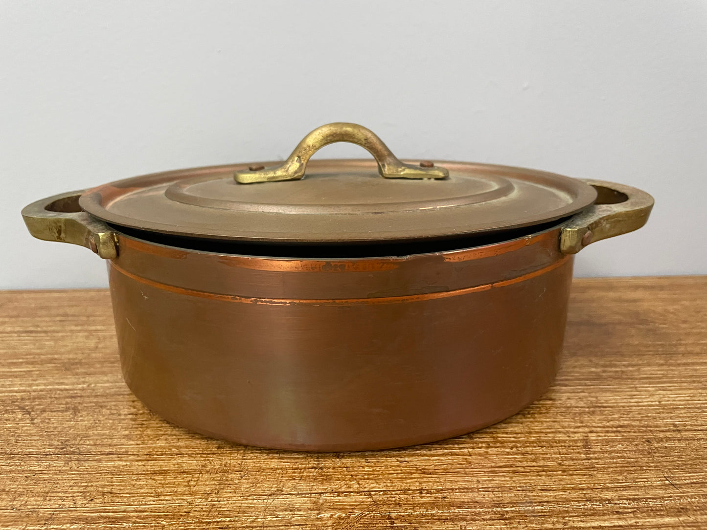 Antique Small Brass Handled & Copper Tin Lined Pot