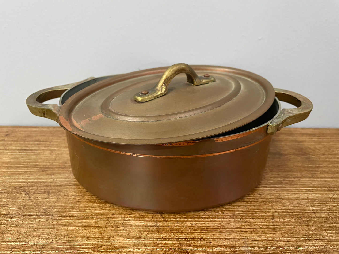 Antique Small Brass Handled & Copper Tin Lined Pot