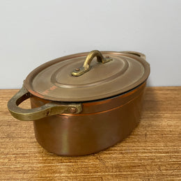 Antique Small Brass Handled & Copper Tin Lined Pot