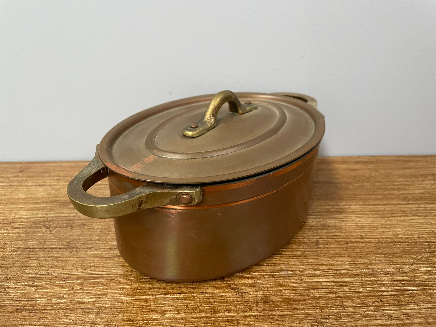 Antique Small Brass Handled & Copper Tin Lined Pot