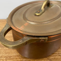 Antique Small Brass Handled & Copper Tin Lined Pot