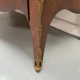 French Mid 20th Cent. Three Drawer Commode Marquetry Inlay.