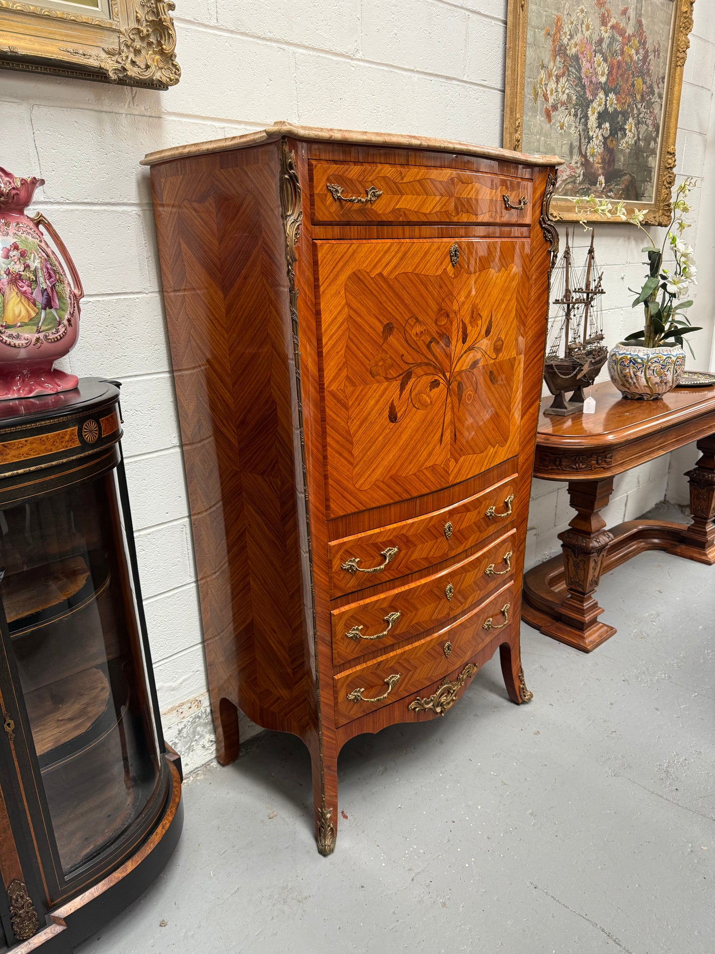 Louis XV Style Kingwood Secretaire a Abattant With Drop Front Writing Bureau