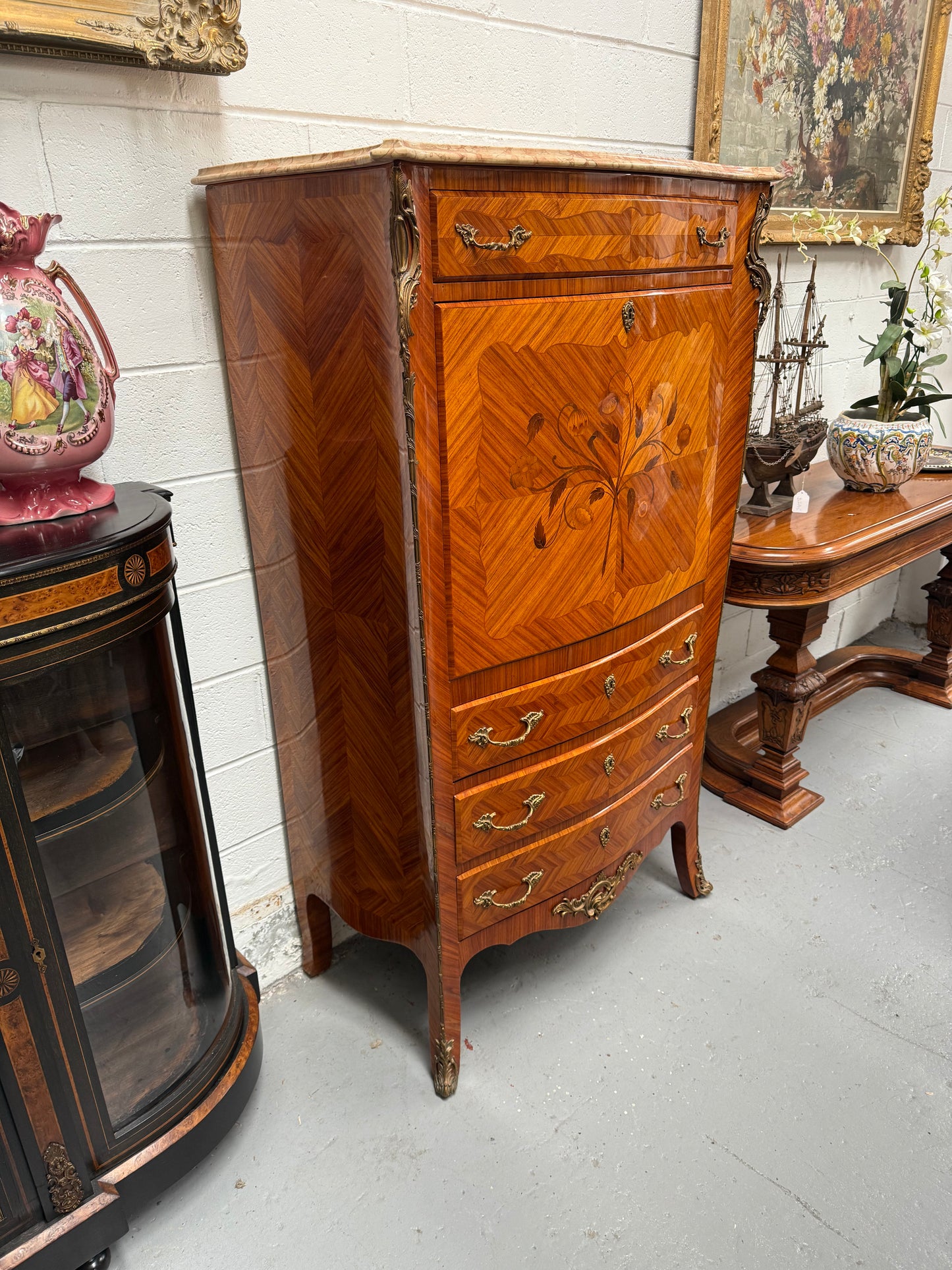 Louis XV Style Kingwood Secretaire a Abattant With Drop Front Writing Bureau