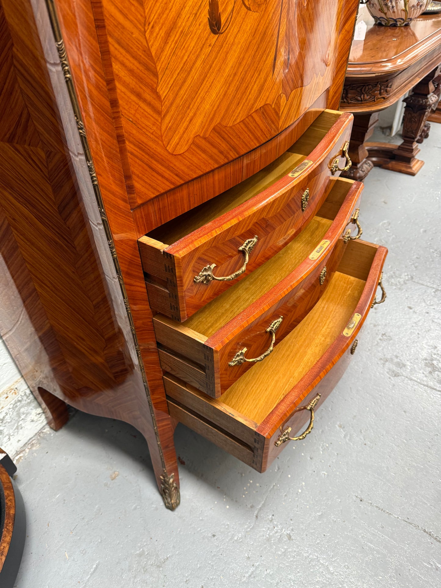 Louis XV Style Kingwood Secretaire a Abattant With Drop Front Writing Bureau