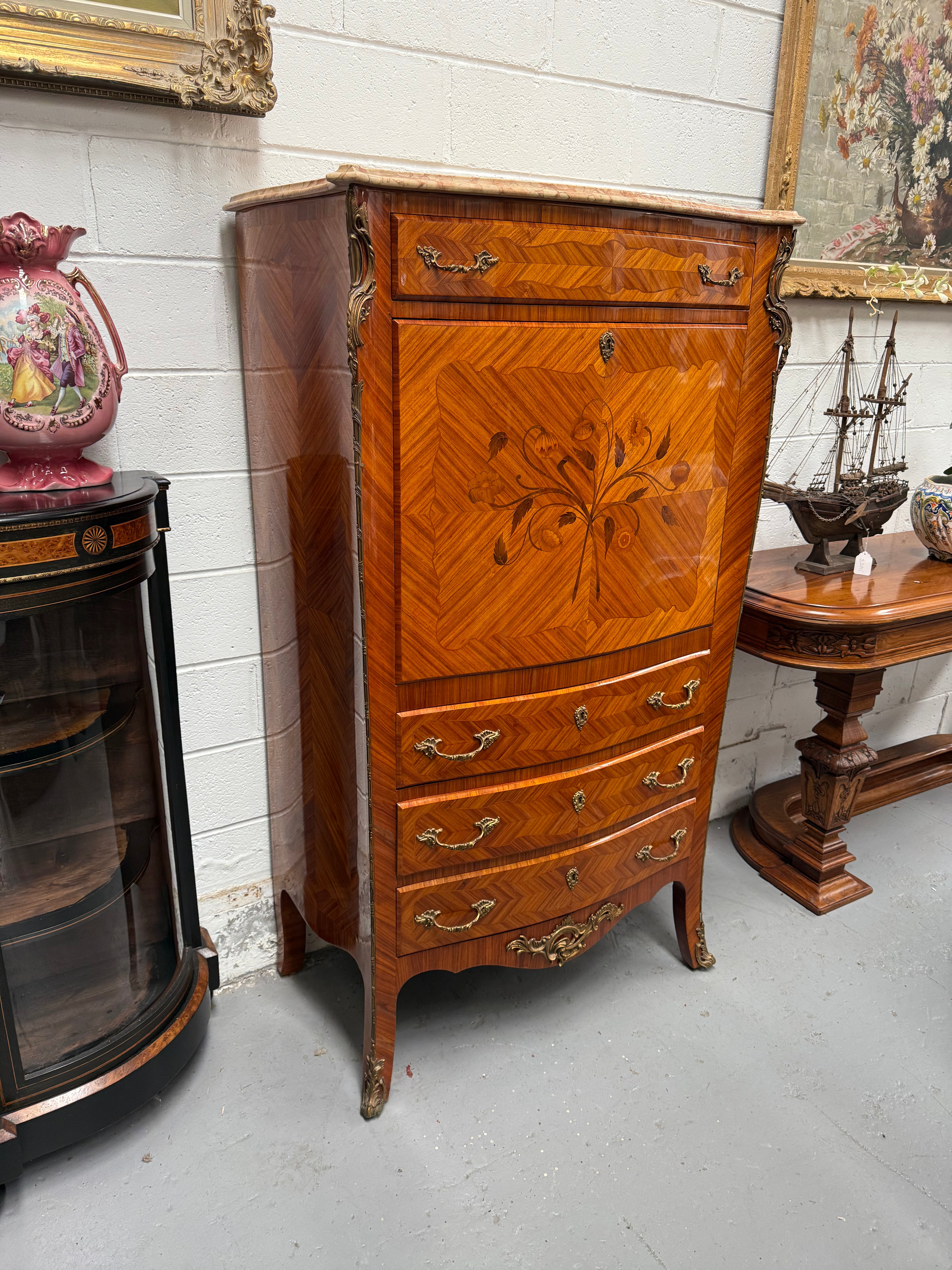 Louis XV Style Kingwood Secretaire Abattant With Drop Front Writing Bureau