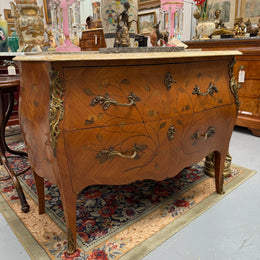 French 2 Drawer Commode With Marquetry Inlay & Marble Top