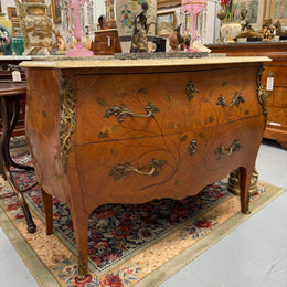 French 2 Drawer Commode With Marquetry Inlay & Marble Top