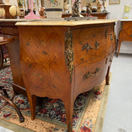French 2 Drawer Commode With Marquetry Inlay & Marble Top