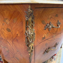 French 2 Drawer Commode With Marquetry Inlay & Marble Top