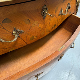 French 2 Drawer Commode With Marquetry Inlay & Marble Top