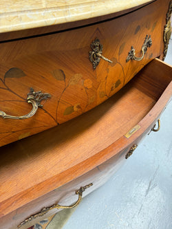 French 2 Drawer Commode With Marquetry Inlay & Marble Top | Antique & Vintage | Moonee Ponds Antiques | Australia Wide Delivery