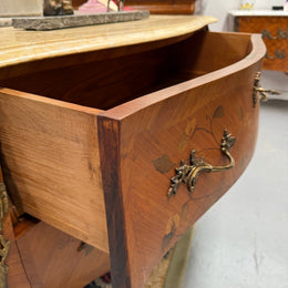 French 2 Drawer Commode With Marquetry Inlay & Marble Top