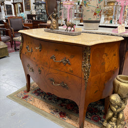 French 2 Drawer Commode With Marquetry Inlay & Marble Top