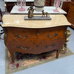 French 2 Drawer Commode With Marquetry Inlay & Marble Top