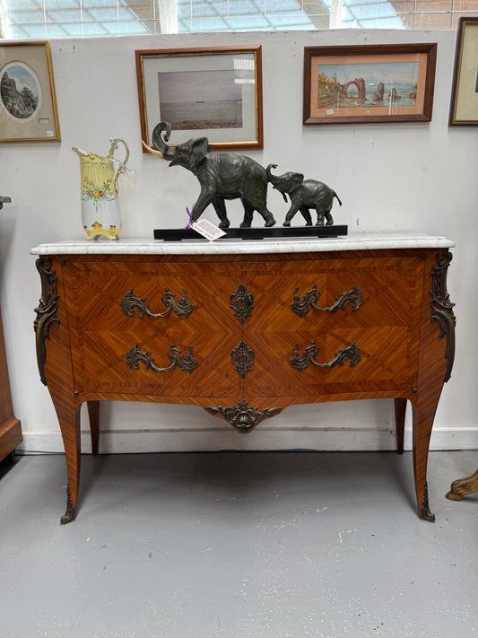 French Louis XV Style Parquetry Commode Style Side Cabinet