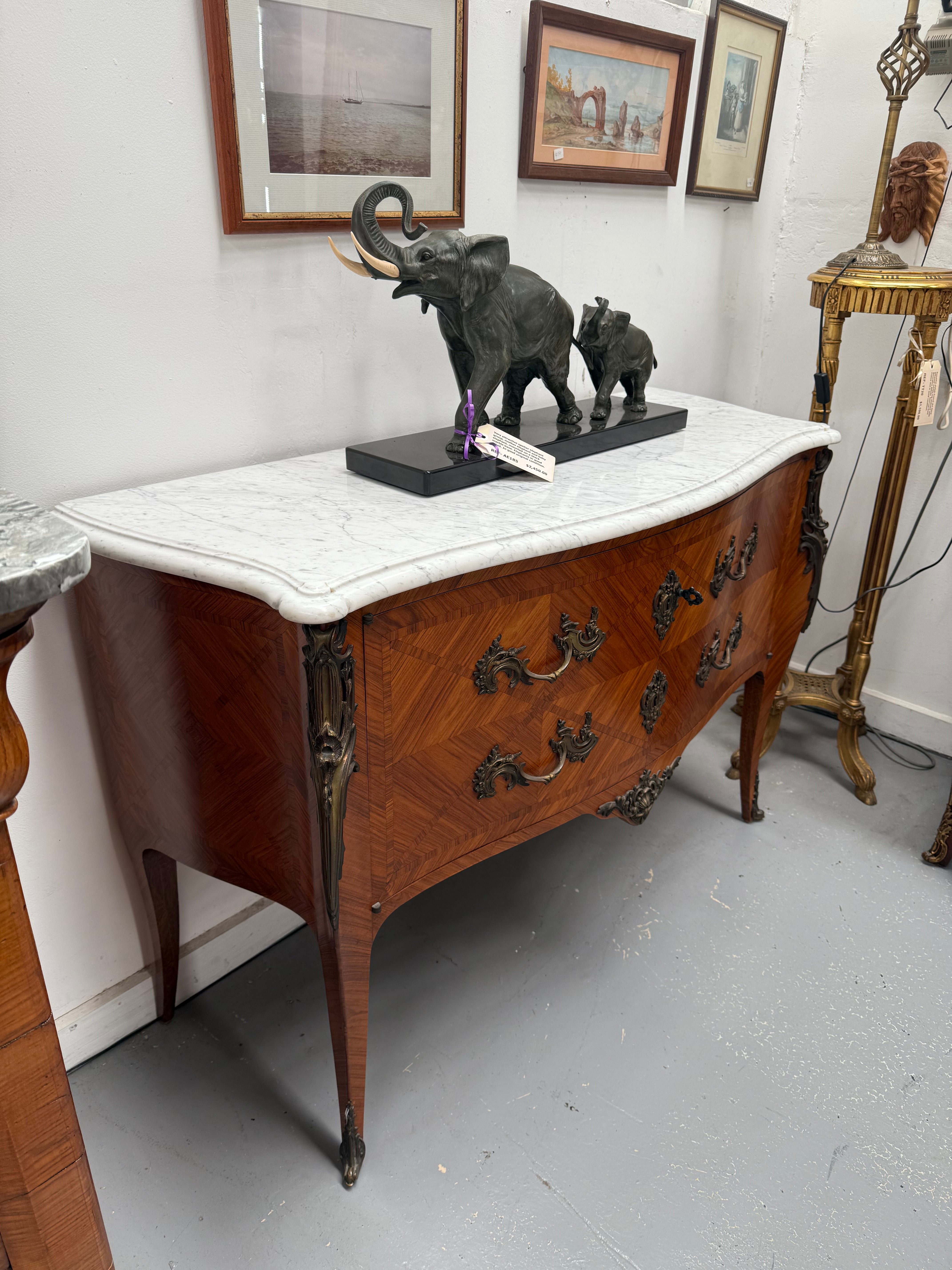 French Louis XV Style Parquetry Commode Style Side Cabinet