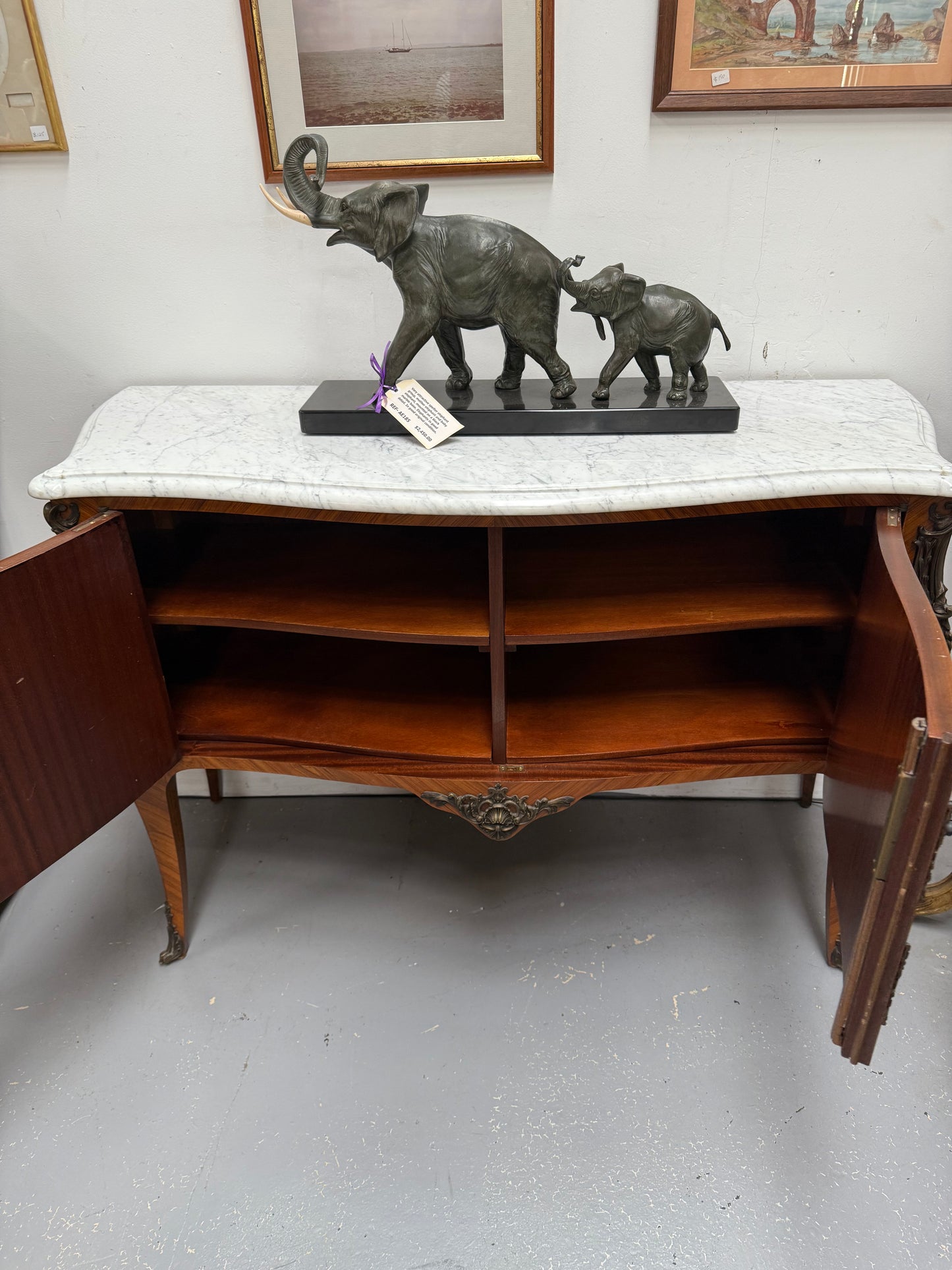 French Louis XV Style Parquetry Commode Style Side Cabinet