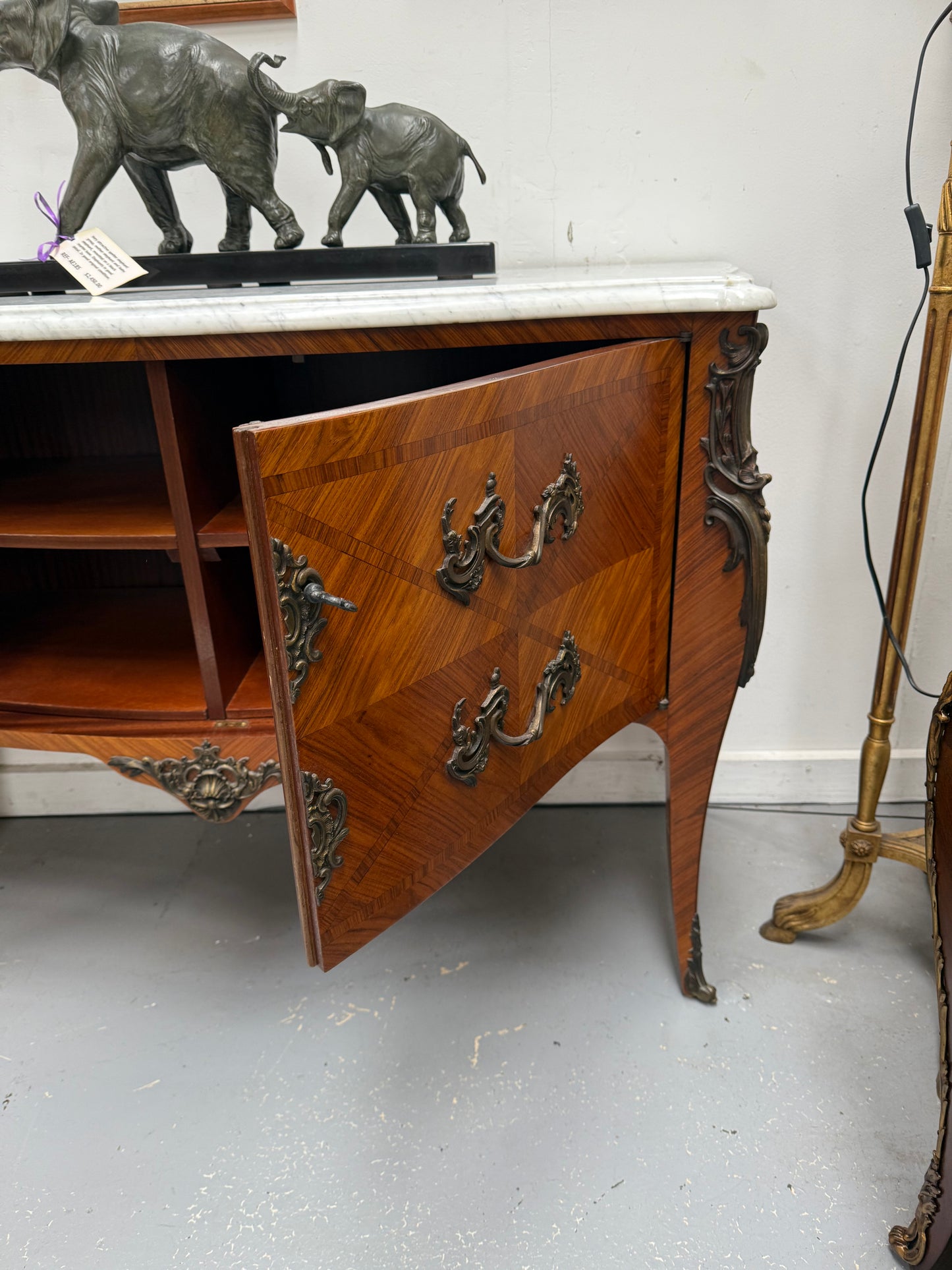 French Louis XV Style Parquetry Commode Style Side Cabinet