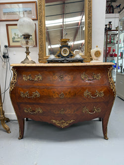 French Mid 20th Century Three Drawer Marquetry Inlaid Commode | Antique & Vintage | Moonee Ponds Antiques | Australia Wide Delivery