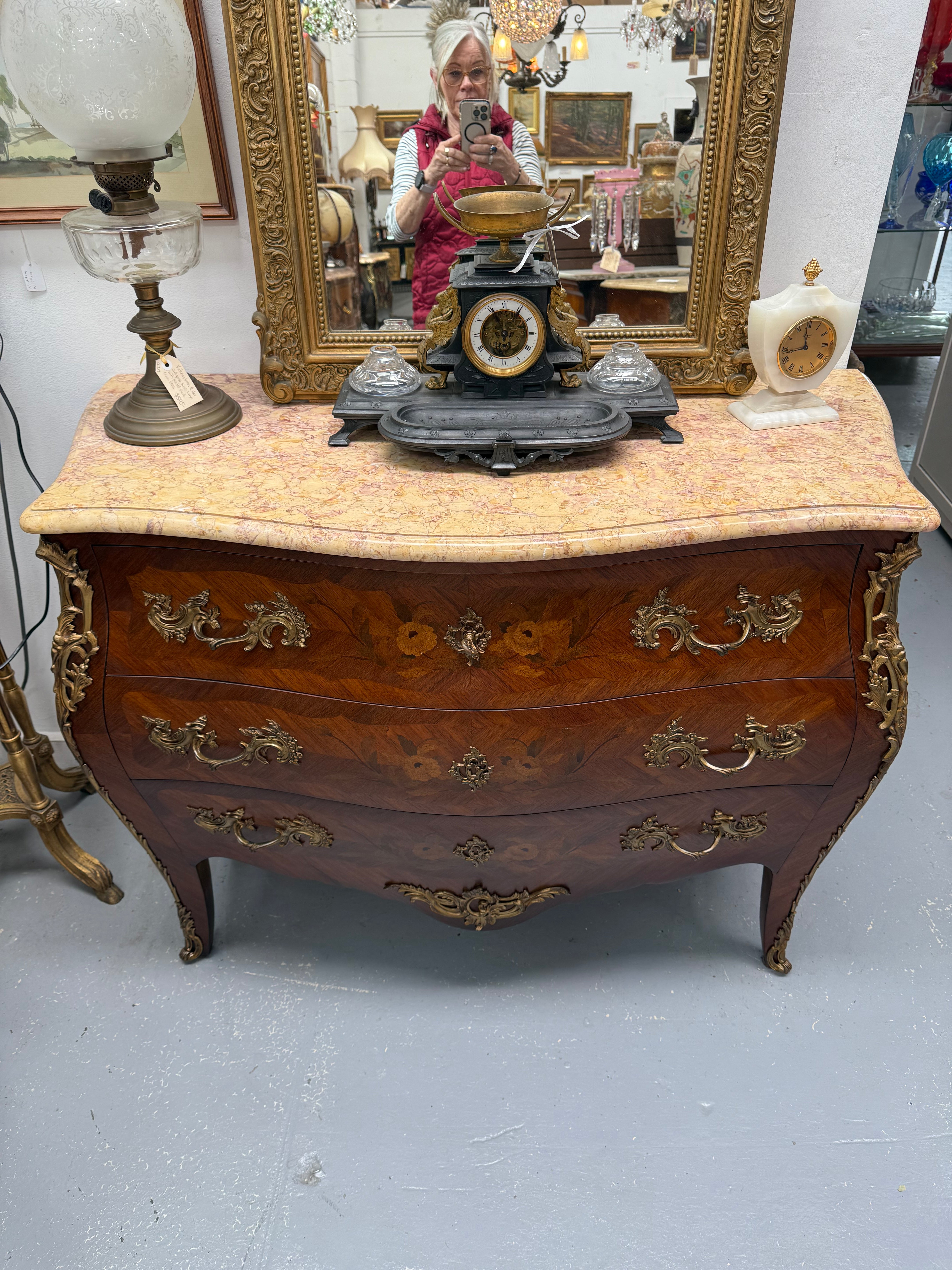 French Mid 20th Century Three Drawer Marquetry Inlaid Commode | Antique & Vintage | Moonee Ponds Antiques | Australia Wide Delivery