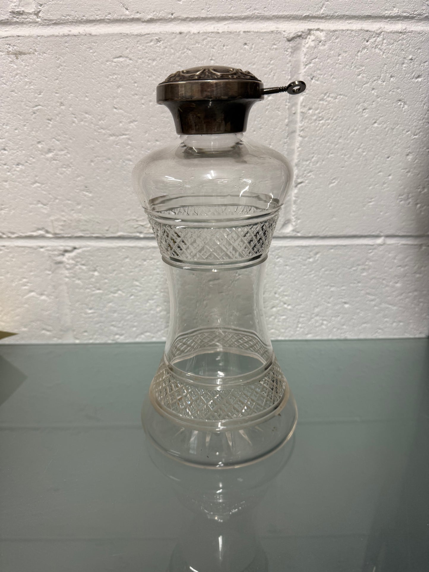 Rare Edwardian Single Bottle Tantalus With Key Silver Plated Top