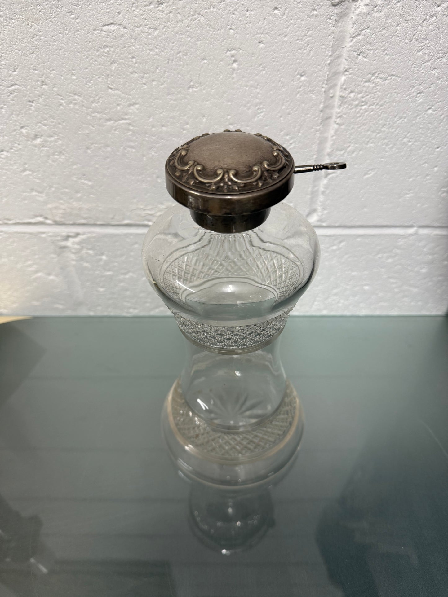 Rare Edwardian Single Bottle Tantalus With Key Silver Plated Top