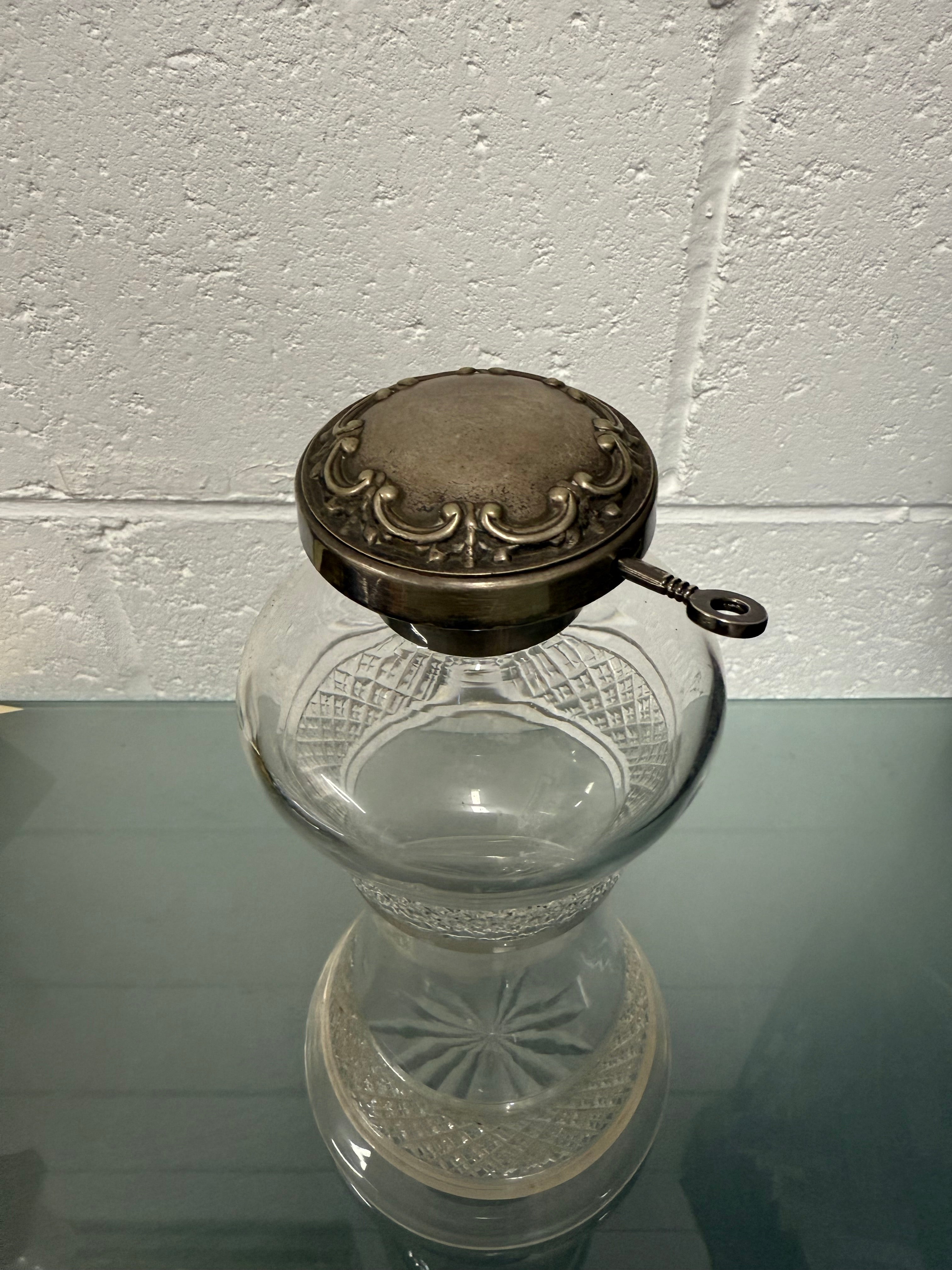 Rare Edwardian Single Bottle Tantalus With Key Silver Plated Top | Antique & Vintage | Moonee Ponds Antiques | Australia Wide Delivery