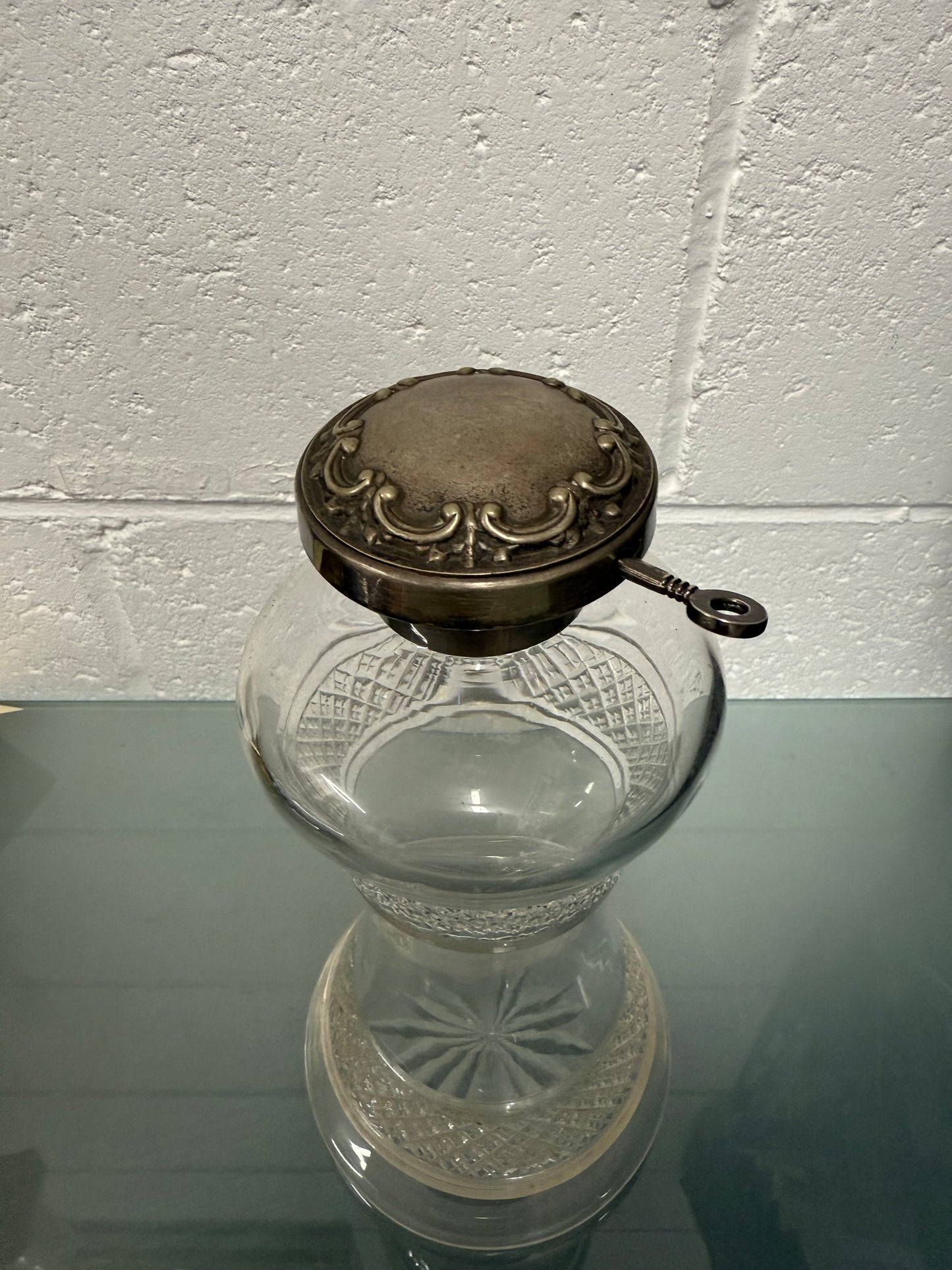 Rare Edwardian Single Bottle Tantalus With Key Silver Plated Top