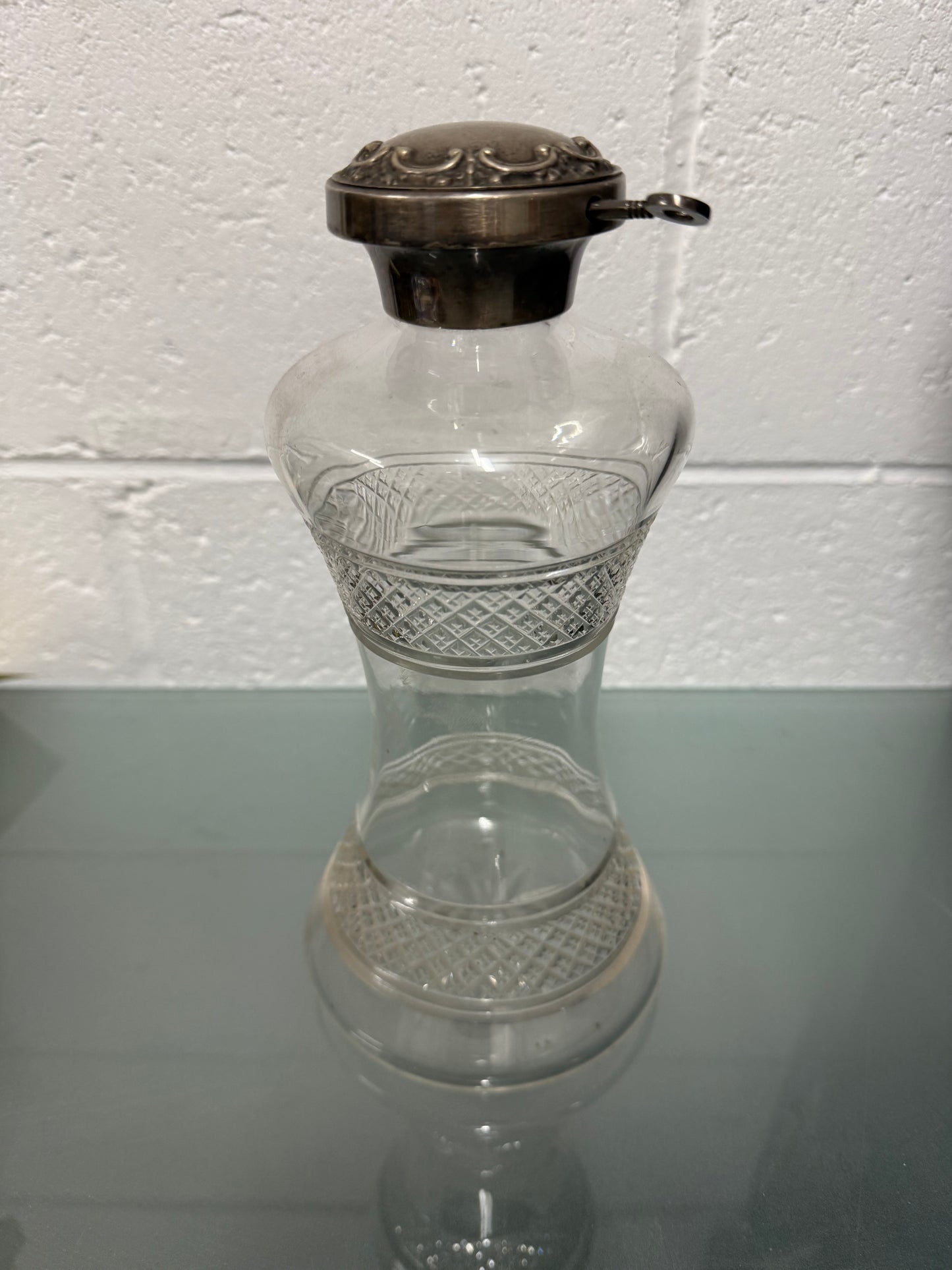 Rare Edwardian Single Bottle Tantalus With Key Silver Plated Top