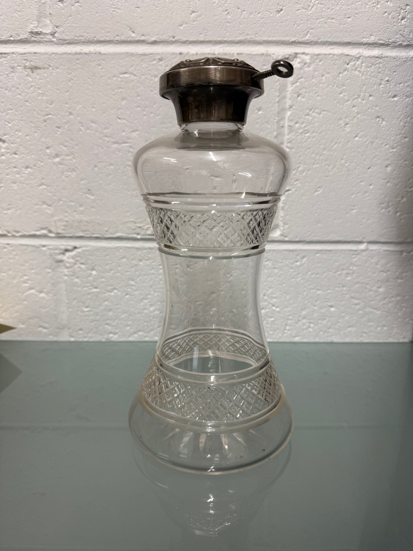 Rare Edwardian Single Bottle Tantalus With Key Silver Plated Top