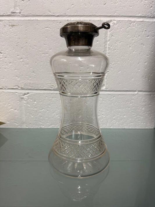 Rare Edwardian Single Bottle Tantalus With Key Silver Plated Top