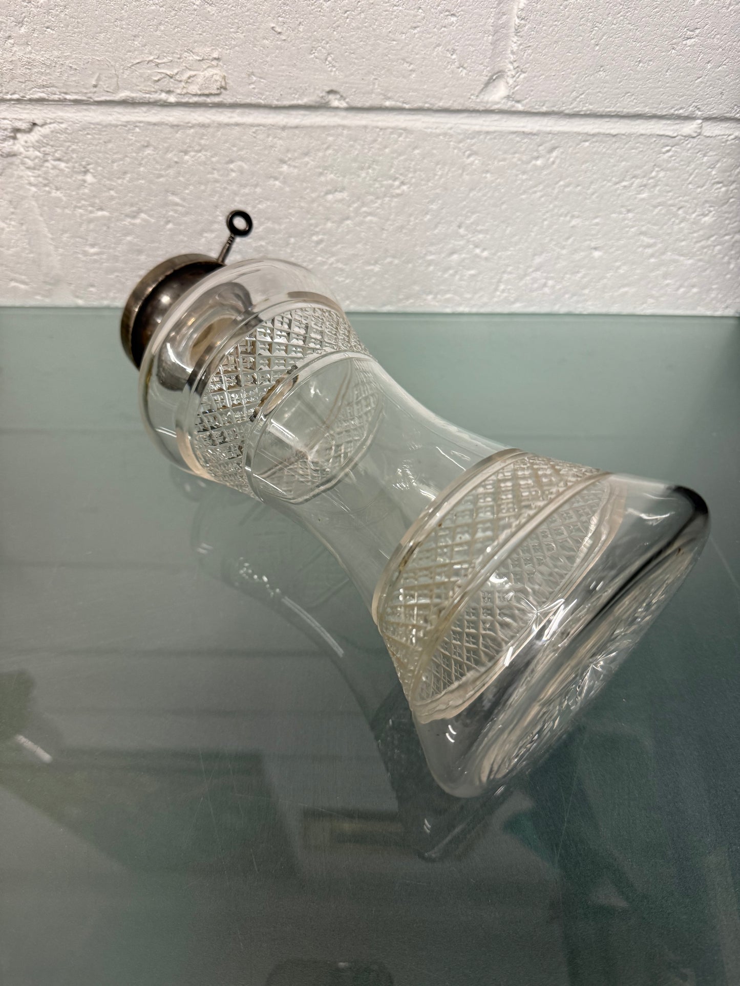 Rare Edwardian Single Bottle Tantalus With Key Silver Plated Top