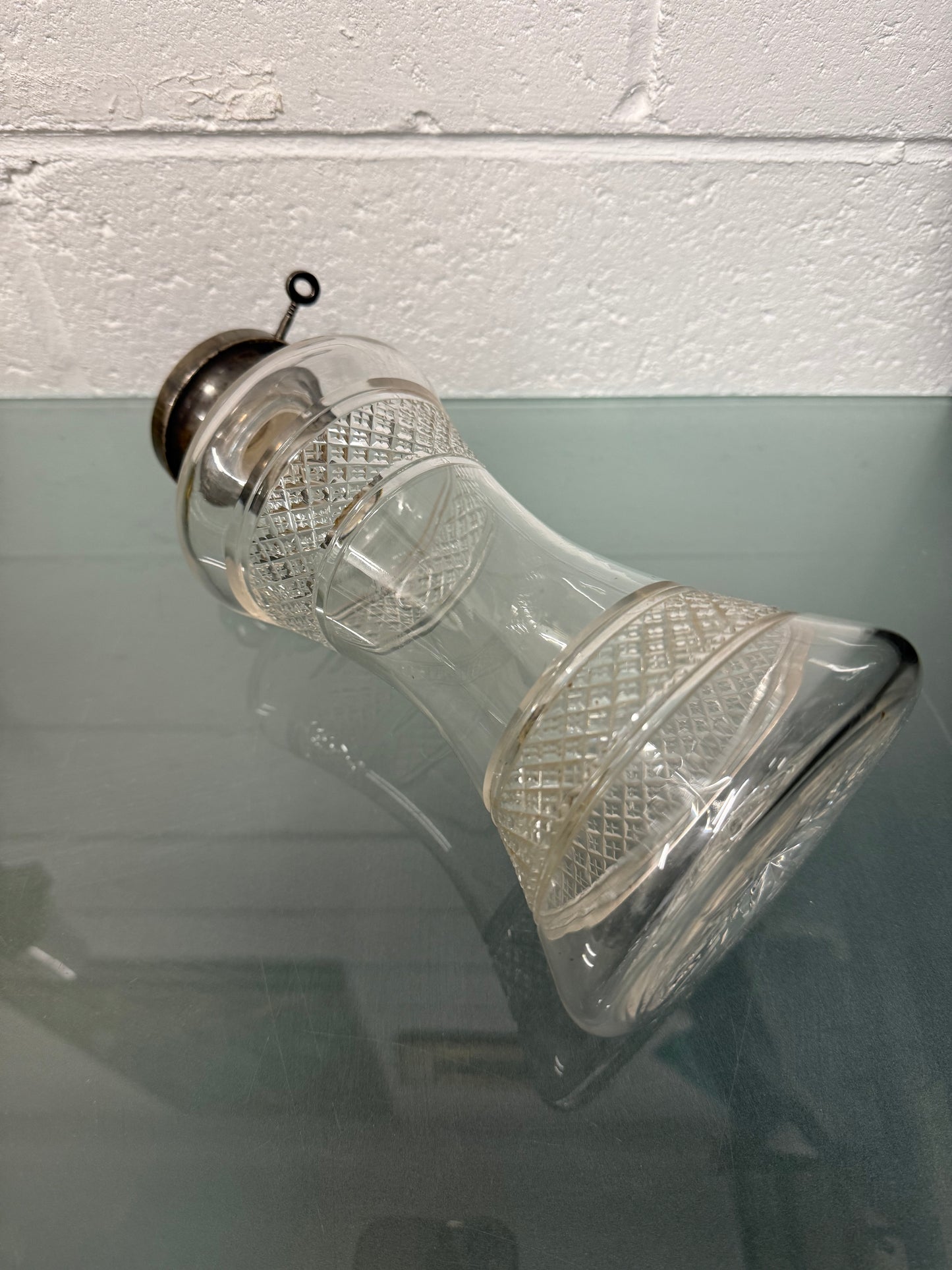 Rare Edwardian Single Bottle Tantalus With Key Silver Plated Top