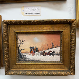 Pair Miniature Gilt Framed Coach Scenes Horses & Coach