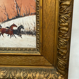 Pair Miniature Gilt Framed Coach Scenes Horses & Coach