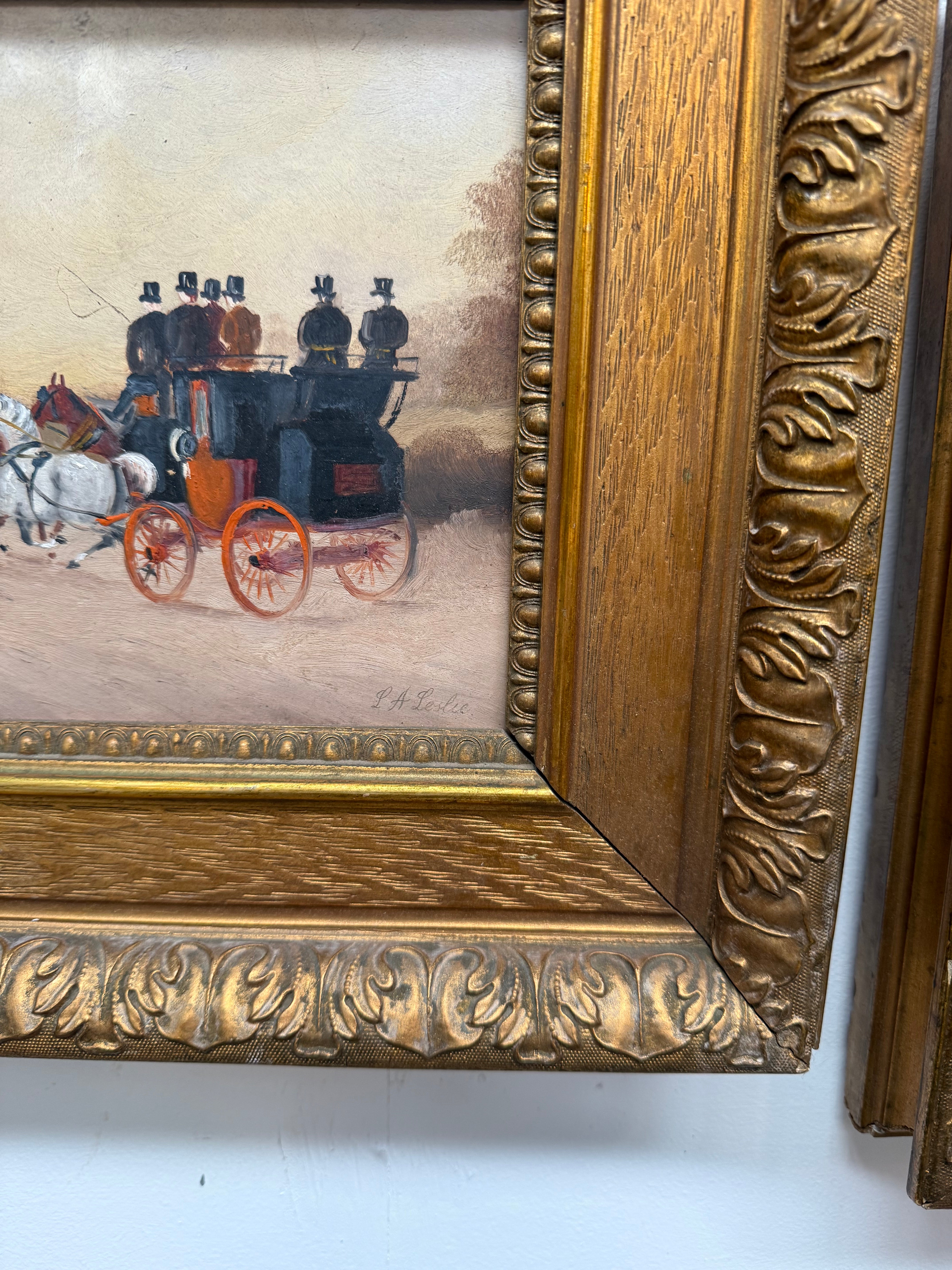 Pair Miniature Gilt Framed Coach Scenes Horses & Coach | Antique & Vintage | Moonee Ponds Antiques | Australia Wide