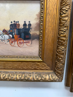 Pair Miniature Gilt Framed Coach Scenes Horses & Coach | Antique & Vintage | Moonee Ponds Antiques | Australia Wide Delivery
