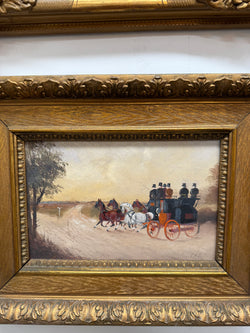 Pair Miniature Gilt Framed Coach Scenes Horses & Coach | Antique & Vintage | Moonee Ponds Antiques | Australia Wide Delivery