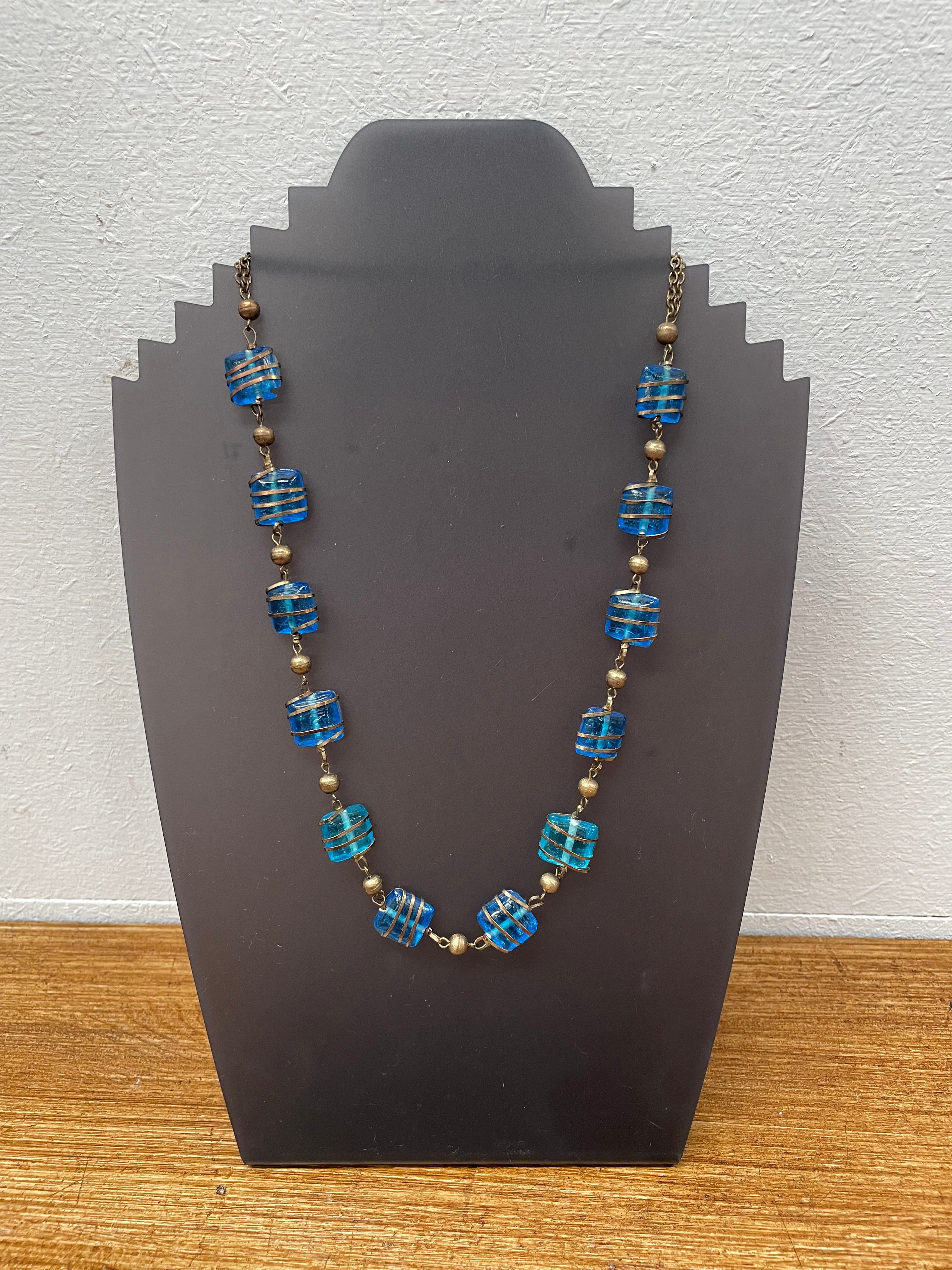Vintage Copper & Blue Glass Necklace
