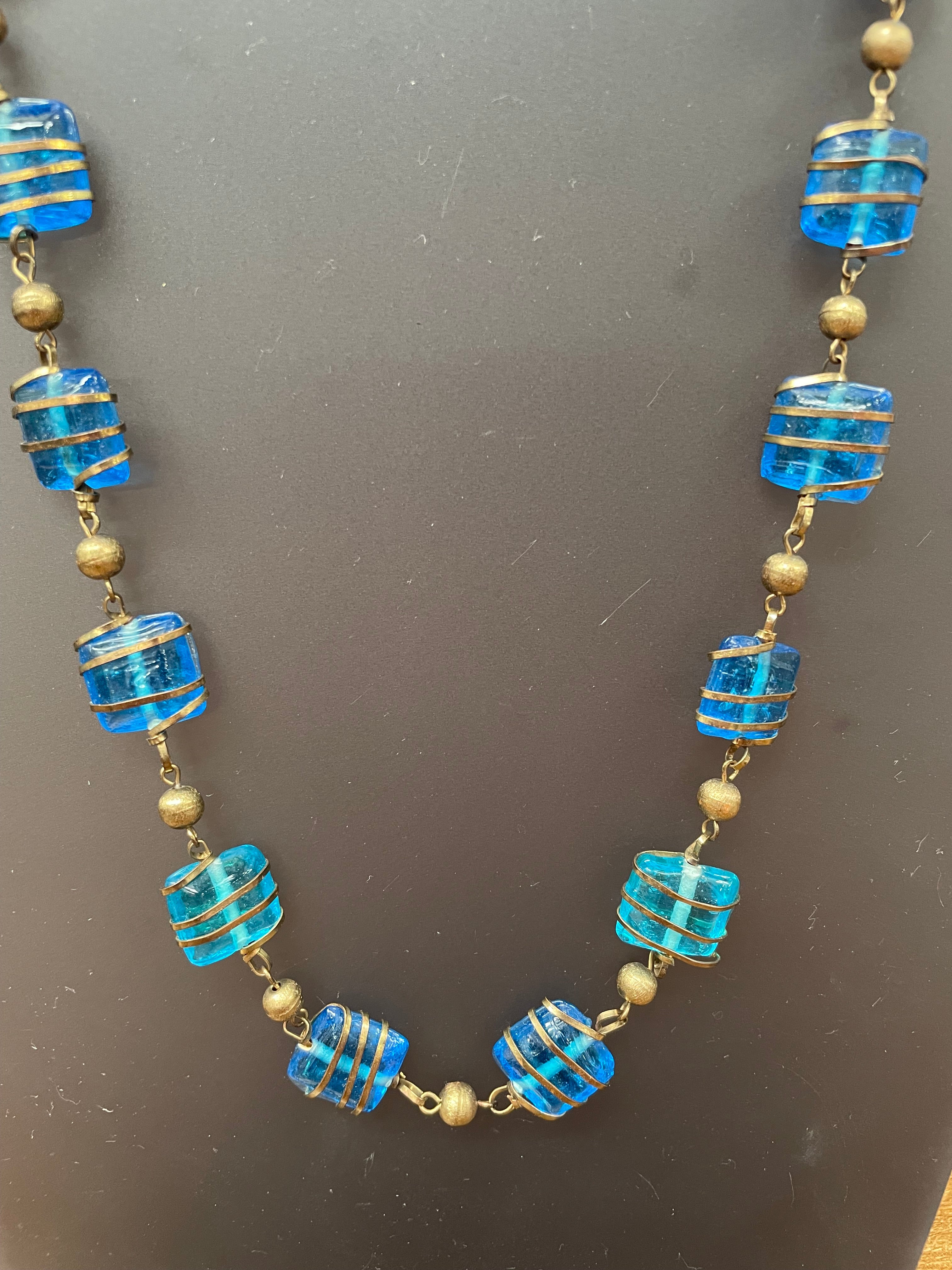 Vintage Copper & Blue Glass Necklace