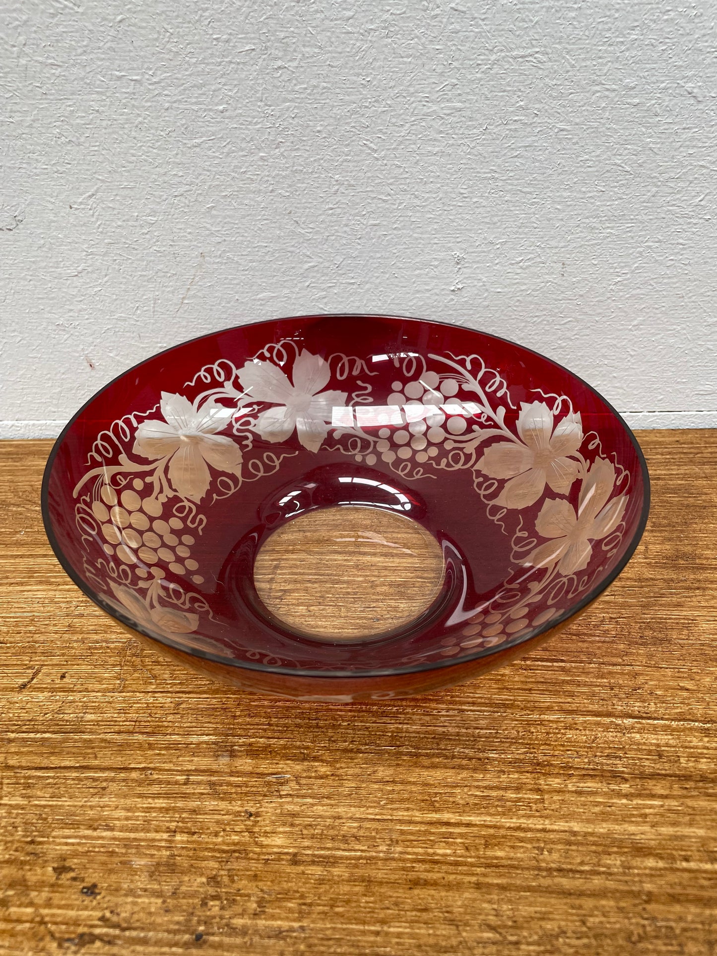 Vintage Bohemian Flashed Ruby Cut Glass Bowl