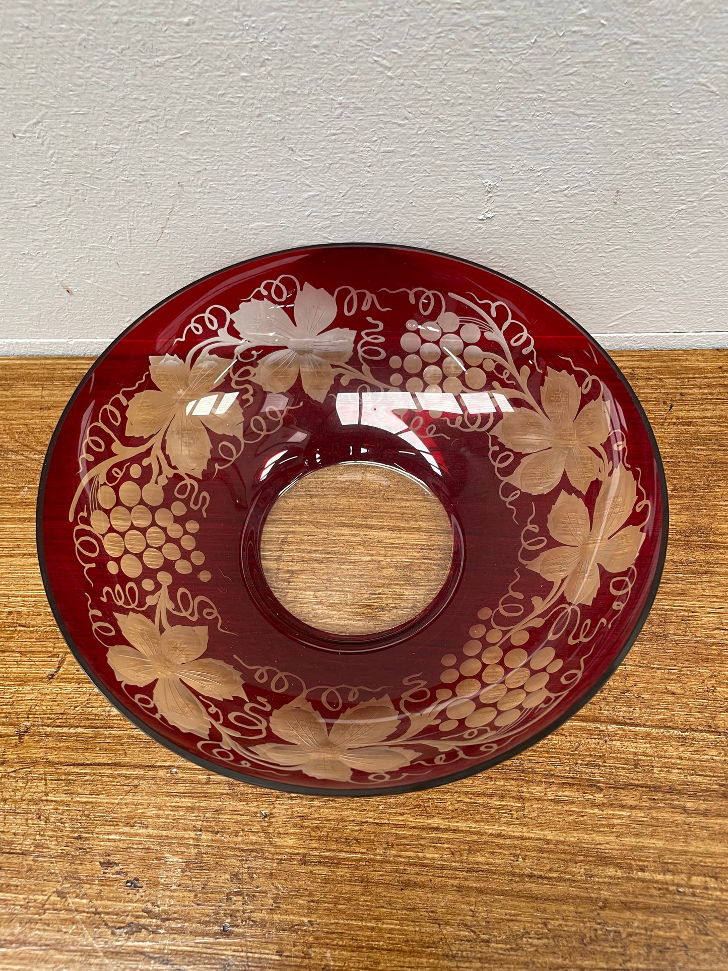 Vintage Bohemian Flashed Ruby Cut Glass Bowl