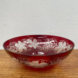 Vintage Bohemian Flashed Ruby Cut Glass Bowl