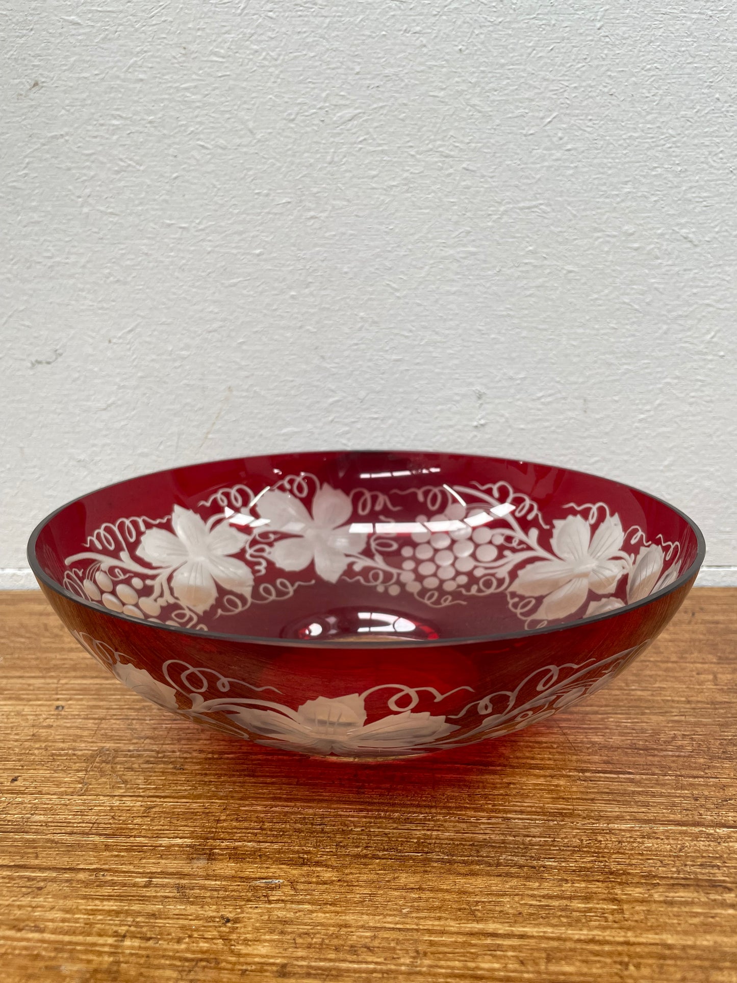 Vintage Bohemian Flashed Ruby Cut Glass Bowl