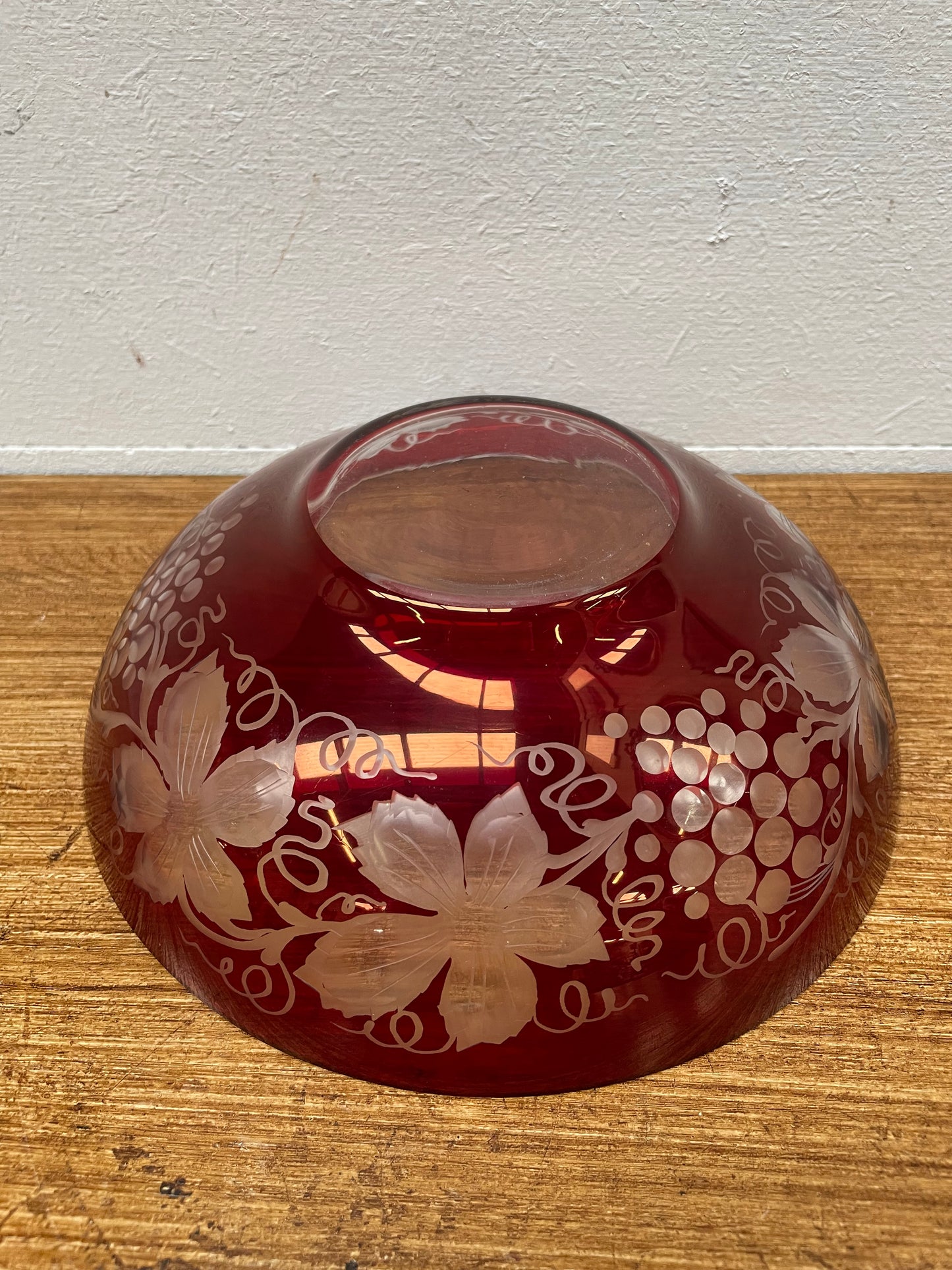 Vintage Bohemian Flashed Ruby Cut Glass Bowl