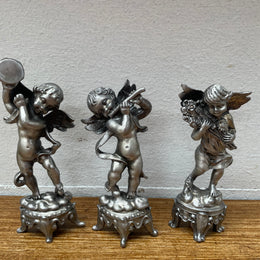 Set Of 3 Heavy Pewter Cherub Figures